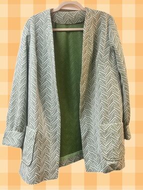 Green Herringbone Cardigan
